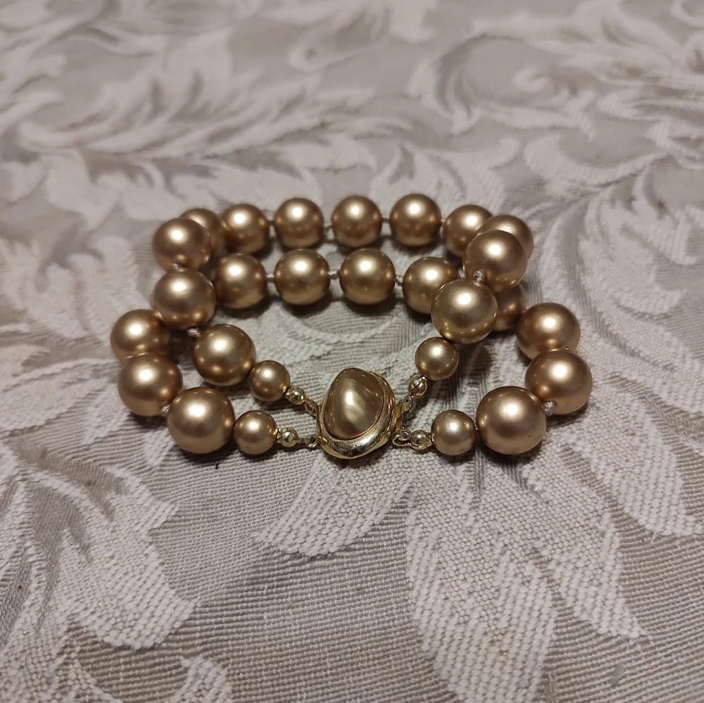 ⚜️ Stunning RARE Vintage Rich Champagne Gold Double Strand Pearl Bracele… - Picture 5 of 6